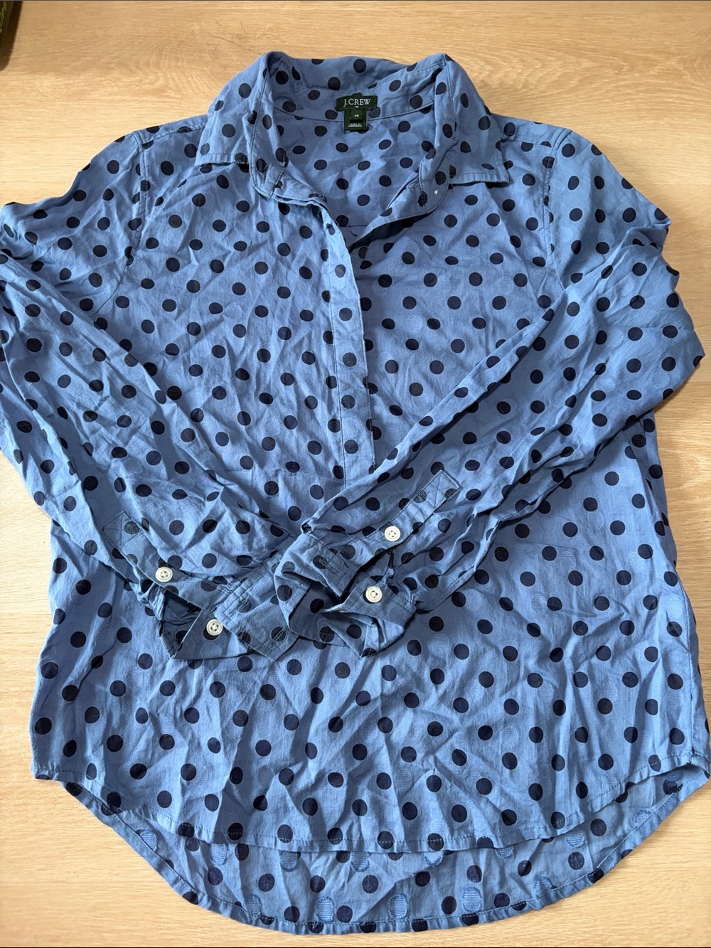 J.Crew Blue Navy Polka Dot Popover Shirt Blouse XS